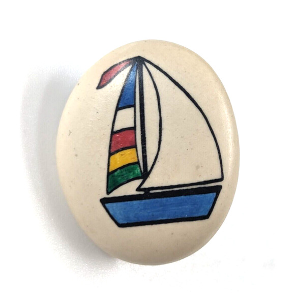 VTG Foxlore Come Sail Away Sailboat Pin Hand Painted Brookfield Wisconsin - Picture 2 of 7